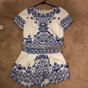 Two piece blue white set